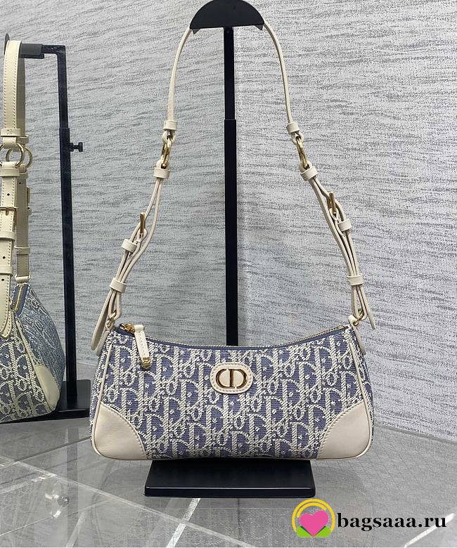 Bagsaaa 30 Montaigne Wanderlust Mini Bag Blue Dior Oblique Chambray with Raffia Effect and Light Biscuit Smooth Calfskin - 26cm - 1