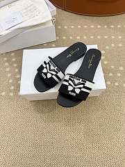 Bagsaaa Dway Slide Black and White Cotton Embroidered with Christian Dior Papillon Motif - 3