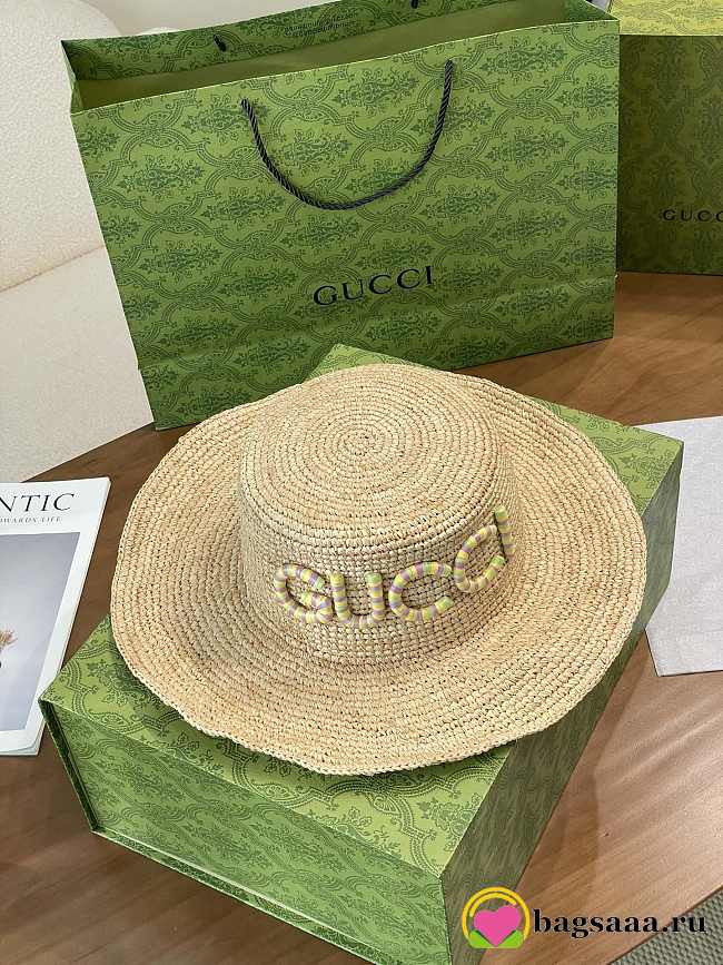 Bagsaaa Gucci embroidered straw hat neutrals - 1