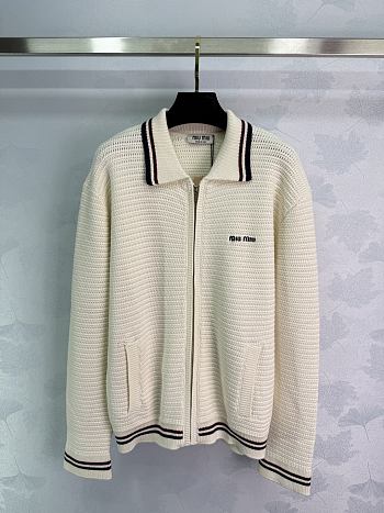 Bagsaaa Miu Miu Cotton knit zipper cardigan Natural