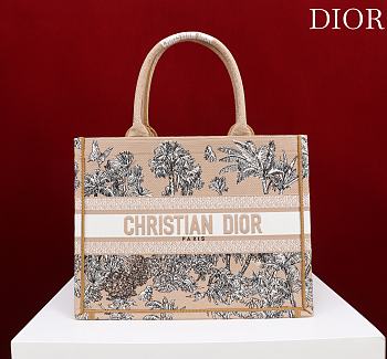 Bagsaaa Dioriviera Medium Dior Book Tote Beige and White Toile de Jouy Palms Embroidery - 36cm