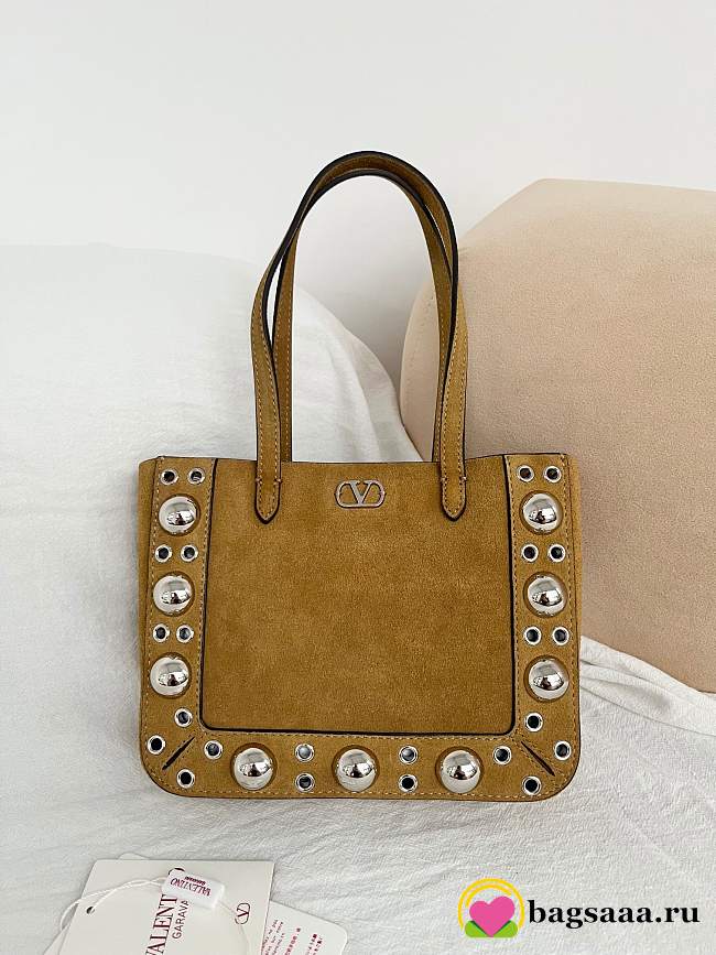 Bagsaaa Valentino Garavani Nellcôte Mini Suede Shopping Bag brown - 21cm - 1