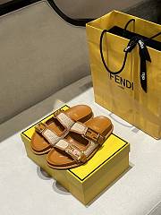 Bagsaaa Fendi Beige/Brown Woven Raffia and Leather FF Buckle Slides - 3