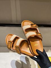 Bagsaaa Fendi Beige/Brown Woven Raffia and Leather FF Buckle Slides - 2
