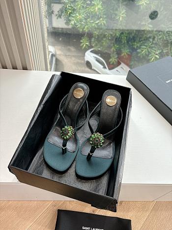 Bagsaaa YSL Otero crystal-embellished satin mules green 7.5cm