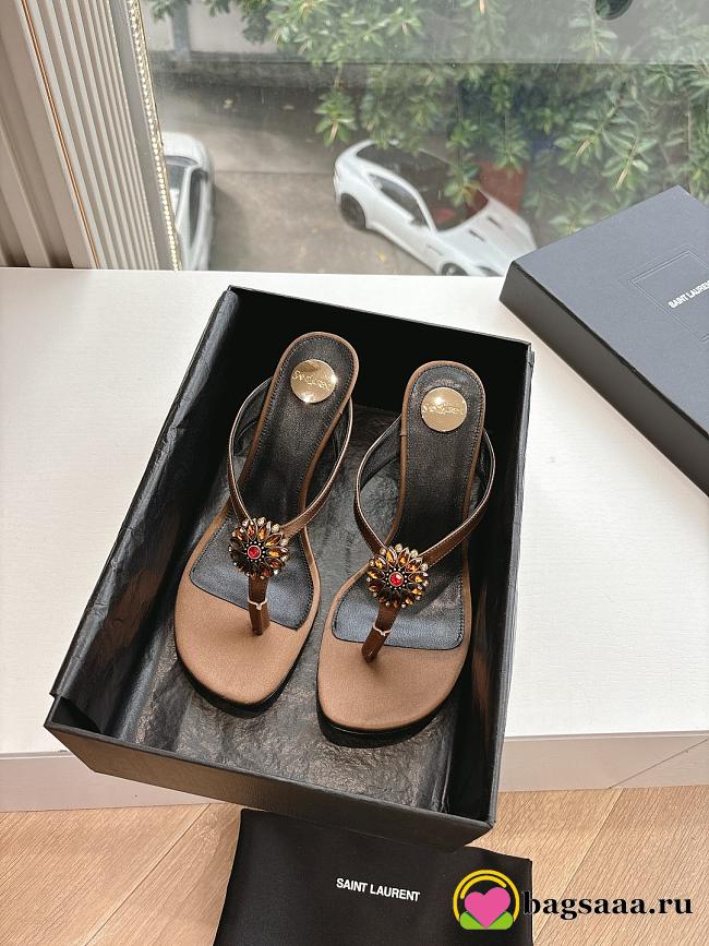 Bagsaaa YSL Otero crystal-embellished satin mules Bronze 7.5cm - 1