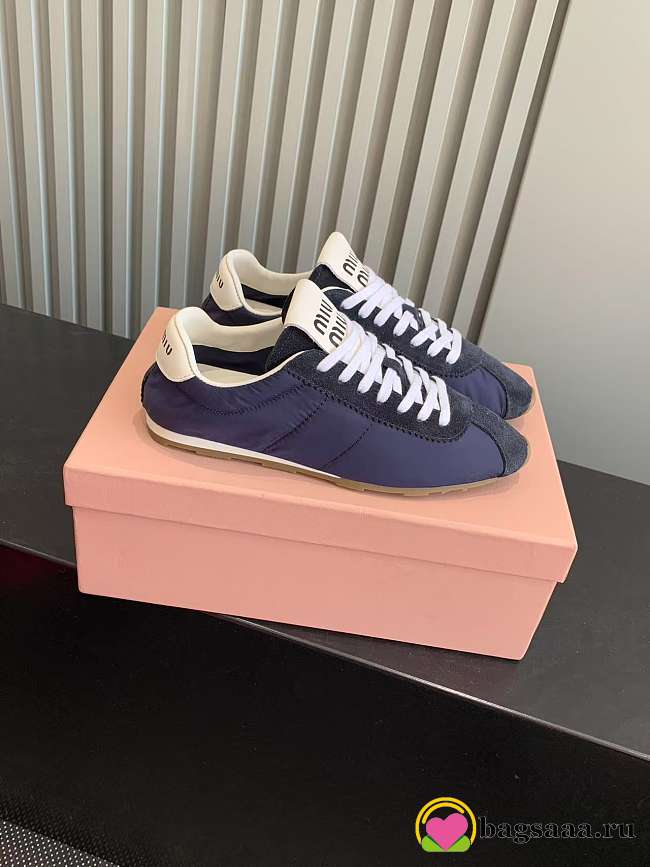 Bagsaaa Miu Miu Plume technical fabric and suede sneakers navy - 1
