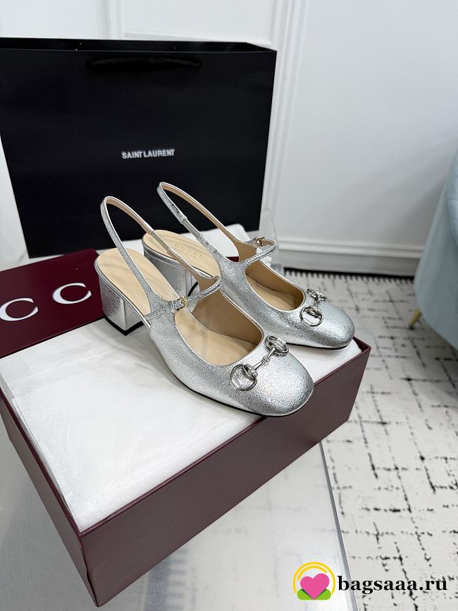 Bagsaaa Gucci Women's Horsebit slingback 840833 silver - 1