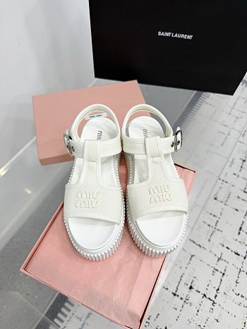 Bagsaaa Miu Miu Denim flatform sandals white