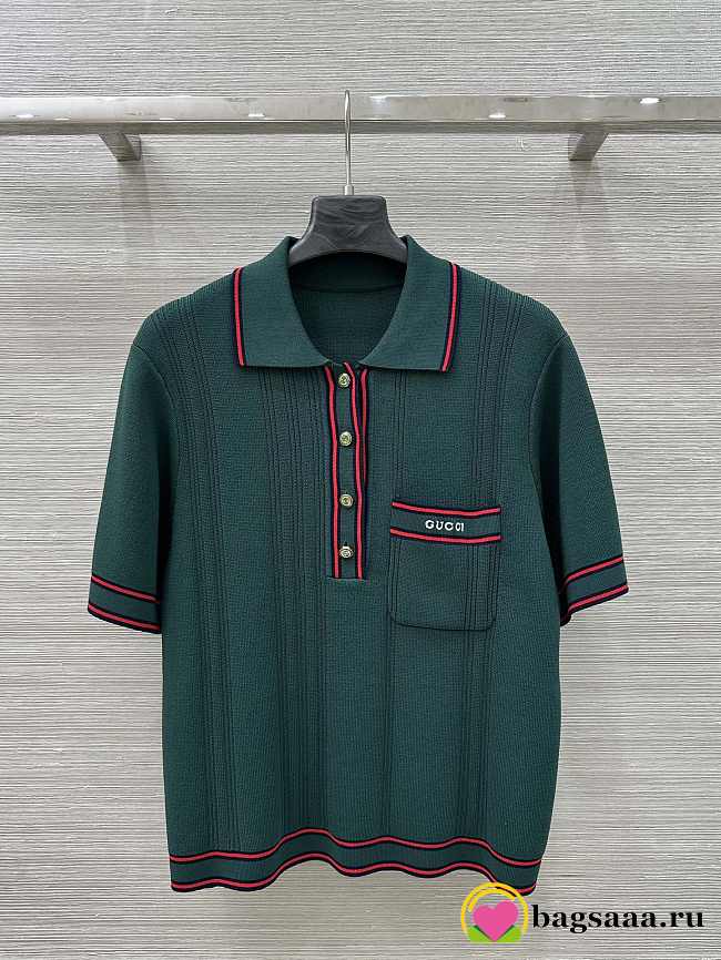 Bagsaaa Gucci Polo shirt with striped trim 691713 green - 1