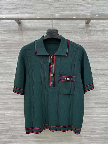 Bagsaaa Gucci Polo shirt with striped trim 691713 green