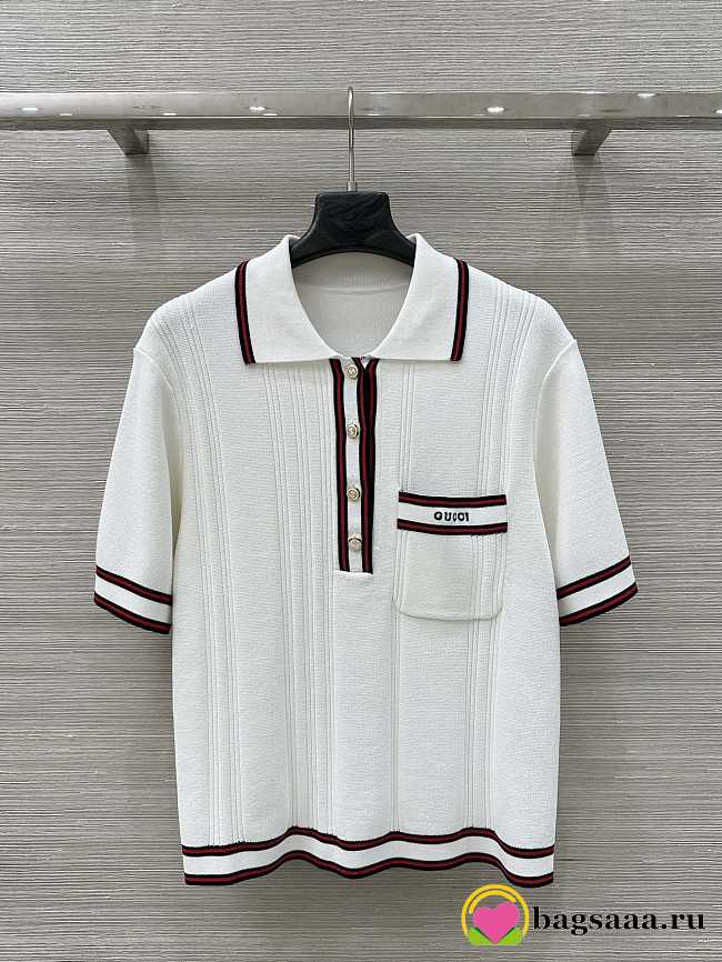 Bagsaaa Gucci Polo shirt with striped trim 691713 white - 1
