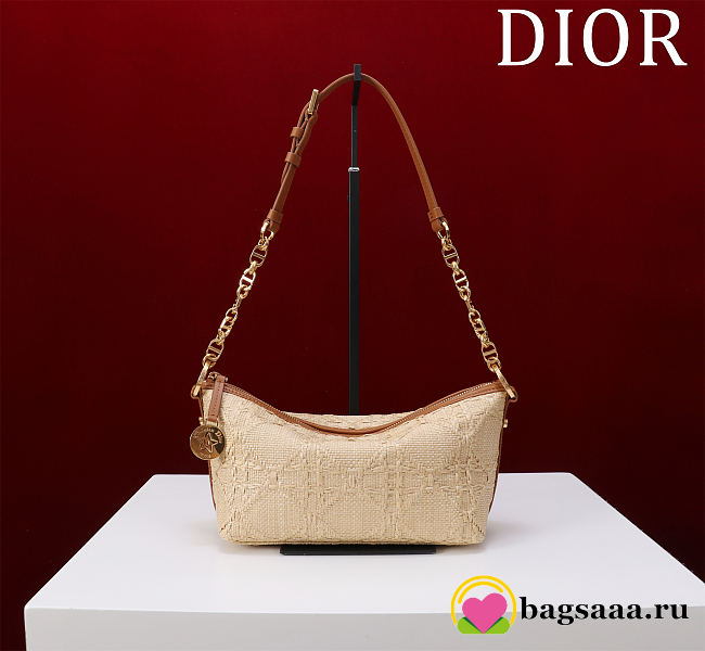 Bagsaaa Diorstar Hobo Bag with Chain Beige Cannage Raffia - 22cm - 1