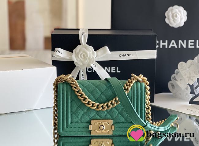 Bagsaaa Chanel Boy Green Caviar & Gold - 20cm - 1