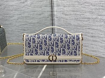 Bagsaaa Dior 30 Montaigne Cigale Pouch with Chain Blue Dior Oblique Chambray with Raffia Effect - 21cm