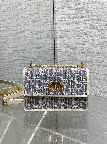 Bagsaaa Dior Miss Caro Mini Bag Blue Dior Oblique Chambray with Raffia Effect and Light Biscuit Smooth Calfskin - 18cm