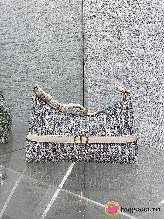 Bagsaaa 30 Montaigne Cigale Mini Bag Blue Dior Oblique Chambray with Raffia Effect and Light Biscuit Smooth Calfskin - 24cm - 1