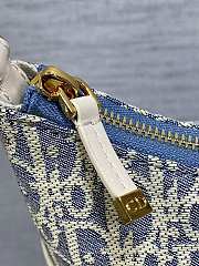 Bagsaaa 30 Montaigne Cigale Mini Bag Blue Dior Oblique Chambray with Raffia Effect and Light Biscuit Smooth Calfskin - 24cm - 3