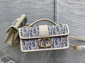 Bagsaa Dior Miss Montaigne Mini Bag Blue Dior Oblique Chambray with Raffia Effect - 20cm