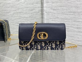 Bagsaaa Dior Miss Caro Pouch with Chain Blue Dior Oblique Jacquard and Smooth Calfskin - 19cm