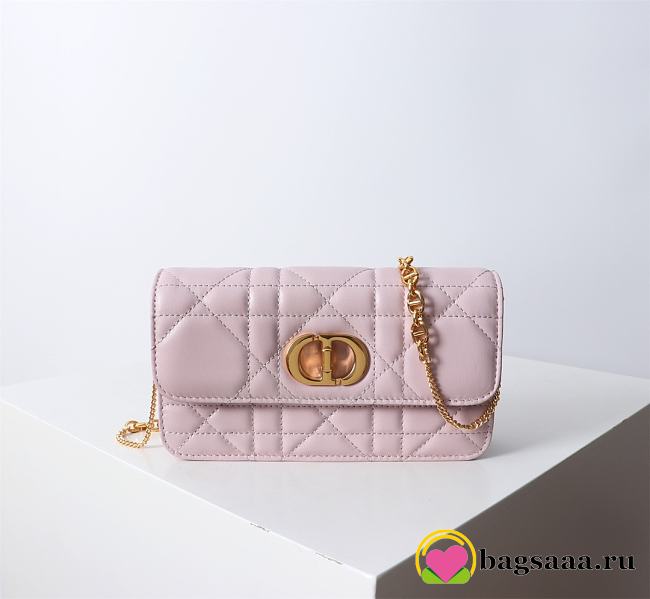 Bagsaaa Dior Miss Caro Pouch with Chain Powder Pink Macrocannage Lambskin - 19cm - 1