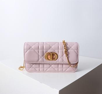 Bagsaaa Dior Miss Caro Pouch with Chain Powder Pink Macrocannage Lambskin - 19cm