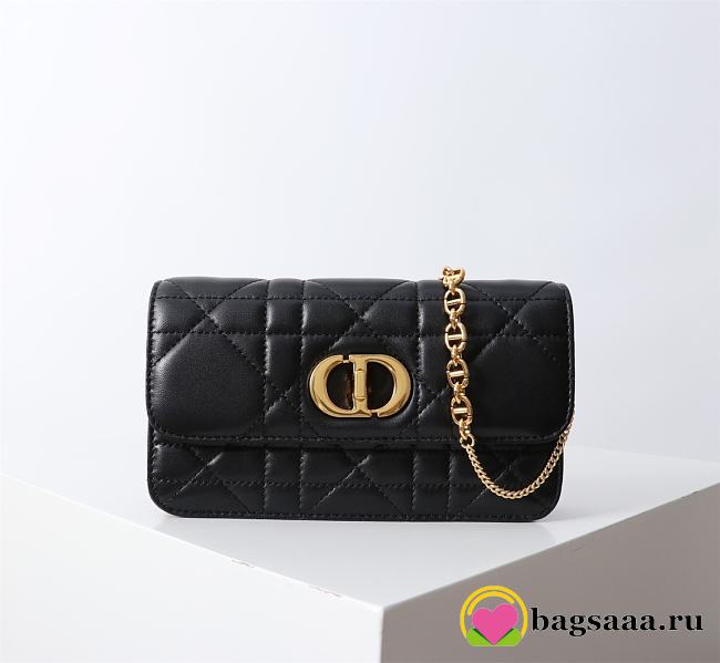 Bagsaaa Dior Miss Caro Pouch with Chain Black Macrocannage Lambskin - 19cm - 1