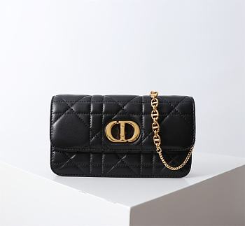 Bagsaaa Dior Miss Caro Pouch with Chain Black Macrocannage Lambskin - 19cm