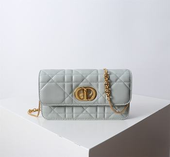 Bagsaaa Dior Miss Caro Pouch with Chain Pistachio Green Macrocannage Lambskin - 19cm