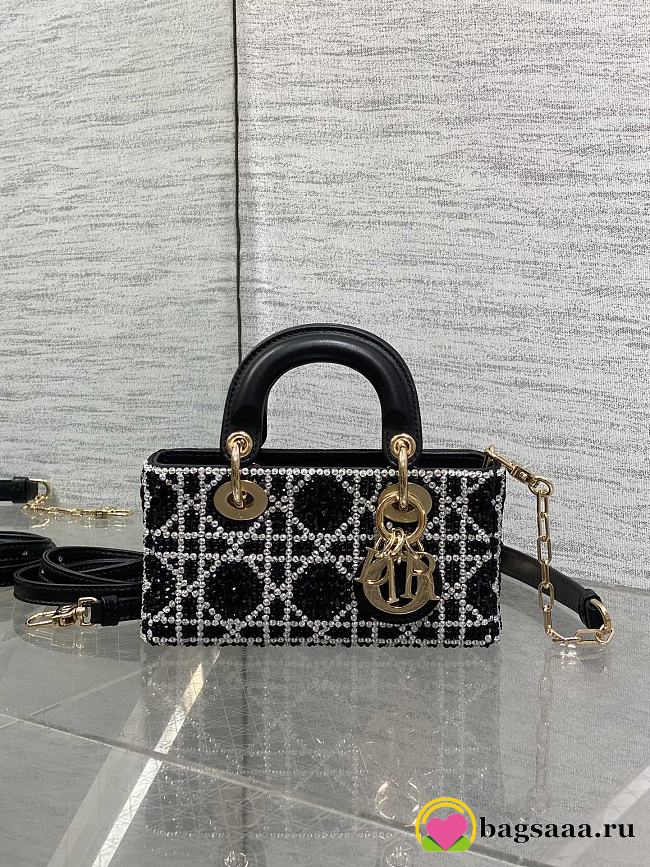 Bagsaaa Dior Lady D-Joy Micro Bag Cannage Embroidery with Black Beads and Silver-Tone Strass - 16cm - 1