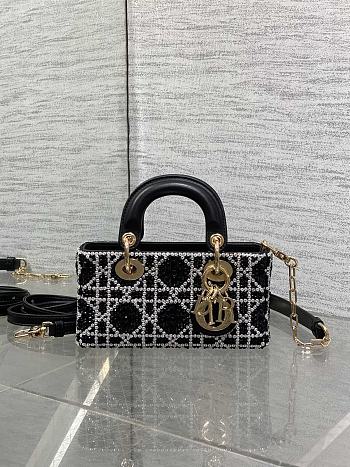 Bagsaaa Dior Lady D-Joy Micro Bag Cannage Embroidery with Black Beads and Silver-Tone Strass - 16cm