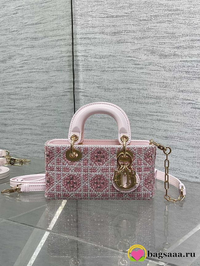 Bagsaaa Dior Lady D-Joy Micro Bag Cannage Embroidery with Pink Beads and Silver-Tone Strass - 16cm - 1