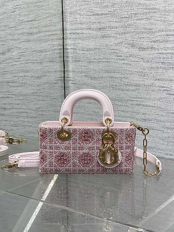 Bagsaaa Dior Lady D-Joy Micro Bag Cannage Embroidery with Pink Beads and Silver-Tone Strass - 16cm