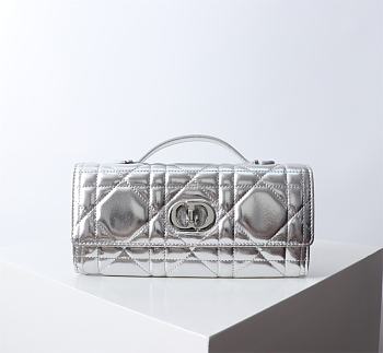 Bagsaaa Dior Miss Caro Top Handle Pouch Silver Macrocannage Lambskin - 24 x 12 x 4 cm