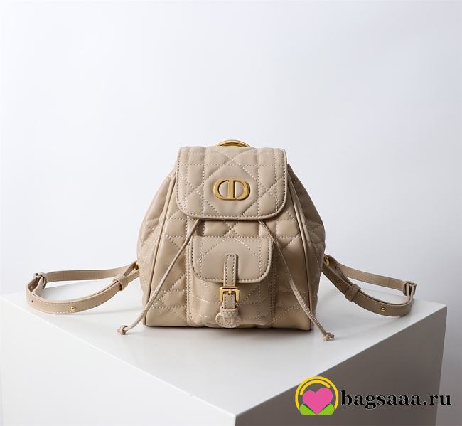 Bagsaaa Small Dior Caro Backpack Powder Beige Macrocannage Lambskin - 18 x 18.5 x 8.5 cm - 1