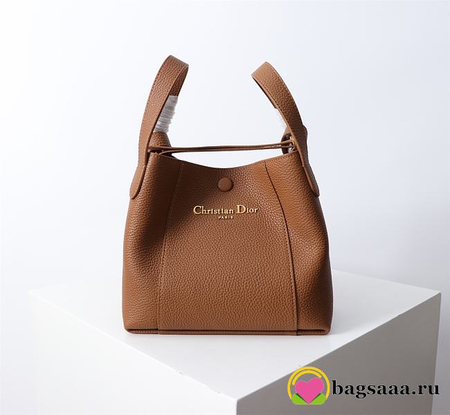 Bagsaaa Dior Small Signature Bucket Bag Brown Grained Calfskin - 21cm - 1