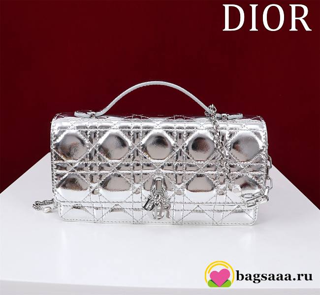 Bagsaaa My Dior Mini Bag Iridescent Metallic Silver-Tone Cannage Lambskin - 21cm - 1