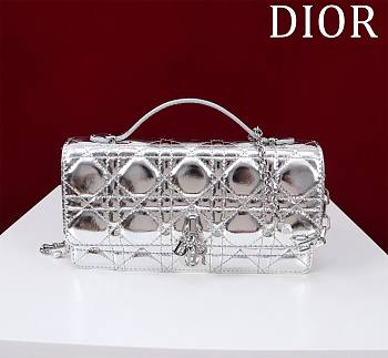 Bagsaaa My Dior Mini Bag Iridescent Metallic Silver-Tone Cannage Lambskin - 21cm
