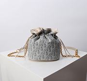 Bagsaaa Dior 30 Montaigne Mini Bucket Bag with Drawstring Blue Dior Oblique Chambray with Raffia Effect - 18.5cm - 4