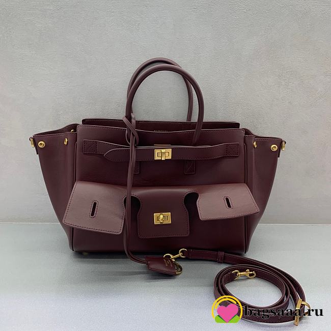 Bagsaaa Balenciaga Bel Air Carry All Bag Small in burgundy smooth calfskin - 30cm - 1