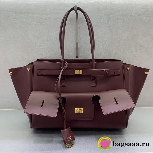 Bagsaaa Balenciaga Bel Air Carry All Bag Medium in burgundy smooth calfskin - 37cm - 1