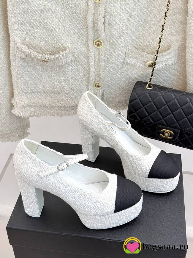 Bagsaaa Chanel Mary Janes G46434 White Tweed - 1