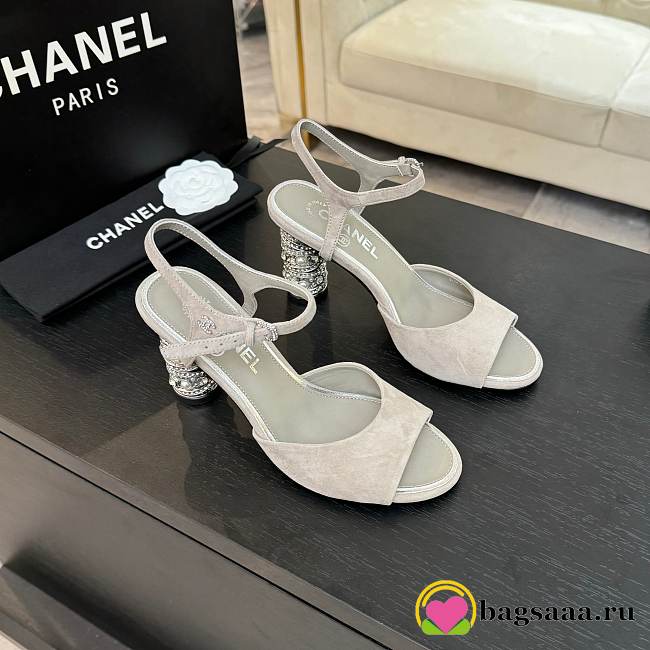 Bagsaaa Chanel Sandals G46097 Gray Suede - 8.5cm - 1