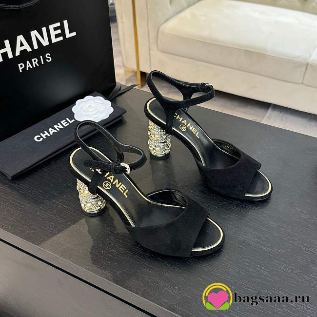 Bagsaaa Chanel Sandals G46097 Black Suede - 8.5cm - 1