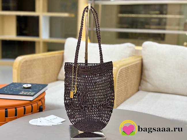 Bagsaaa Chloe Small Summer Banana tote bag in raffia Kohl Brown - 30cm - 1