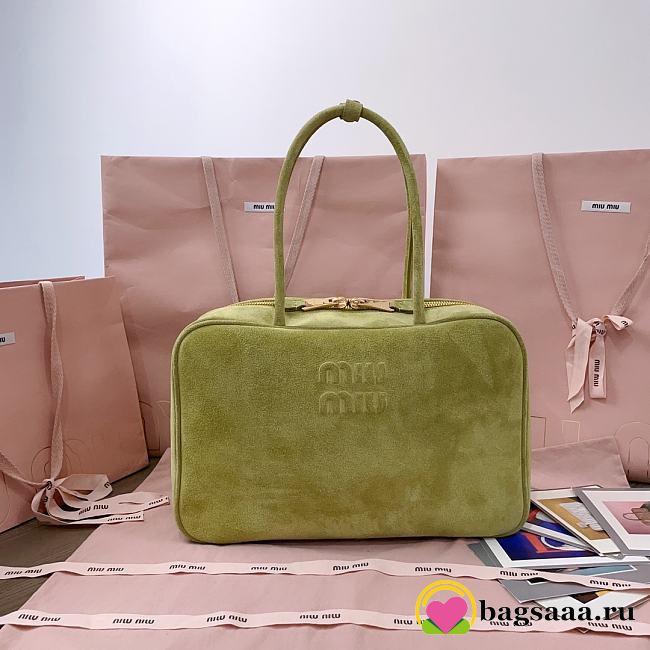 Bagsaaa Miu Miu Leather Beau bag 5BB117 green suede - 34x23x10 cm - 1