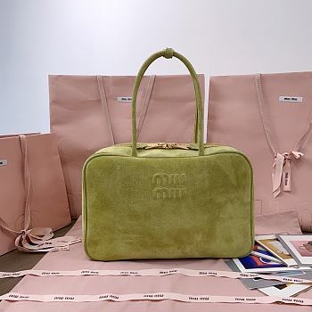 Bagsaaa Miu Miu Leather Beau bag 5BB117 green suede - 34x23x10 cm