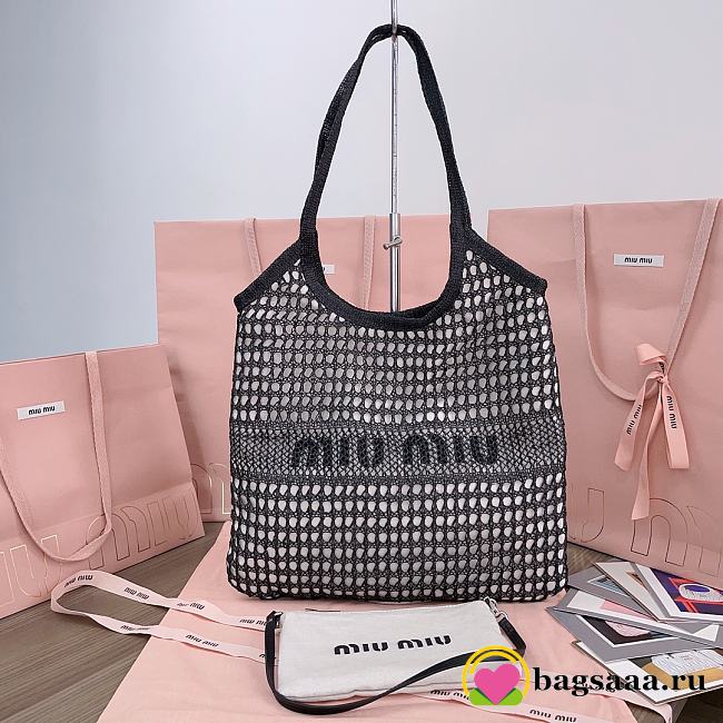 Bagsaaa Miu Miu IVY raffia-effect and linen bag 5BG231 Black - 40cm - 1