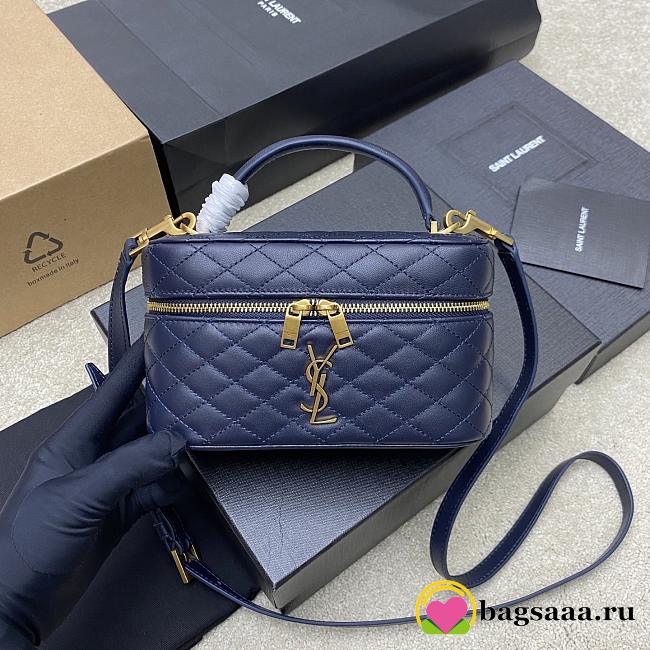 Bagsaaa YSL Gaby Vanity Bag In Lambskin 766731 Navy Blue - 18 X 11 X 6.5 CM - 1