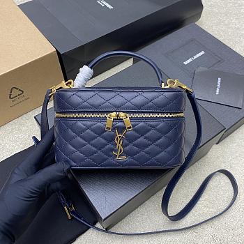 Bagsaaa YSL Gaby Vanity Bag In Lambskin 766731 Navy Blue - 18 X 11 X 6.5 CM
